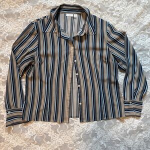 Apt. 9 Women's Blue and Tan Striped Button Down Shirt